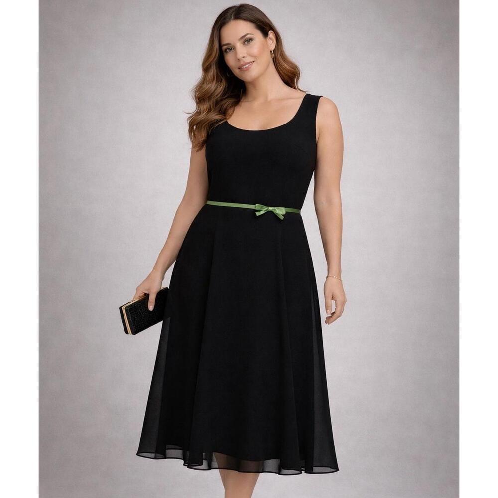 I.N. Studio Vintage Y2K Black Midi Dress 14 Bow Waist Sleeveless Formal Cocktail